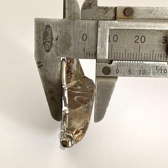 Large Brown Iridescent Ammonite Spiral Fossil Sterling Silver Pendant 2in Long - Picture 10 of 10